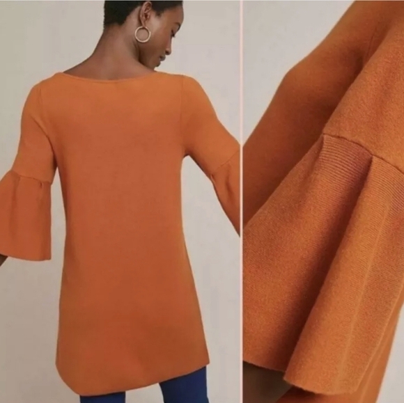 MOTH by Anthropologie Rust Bell Sleeve Tunic Sweater Dress Size XS - Picture 3 of 6